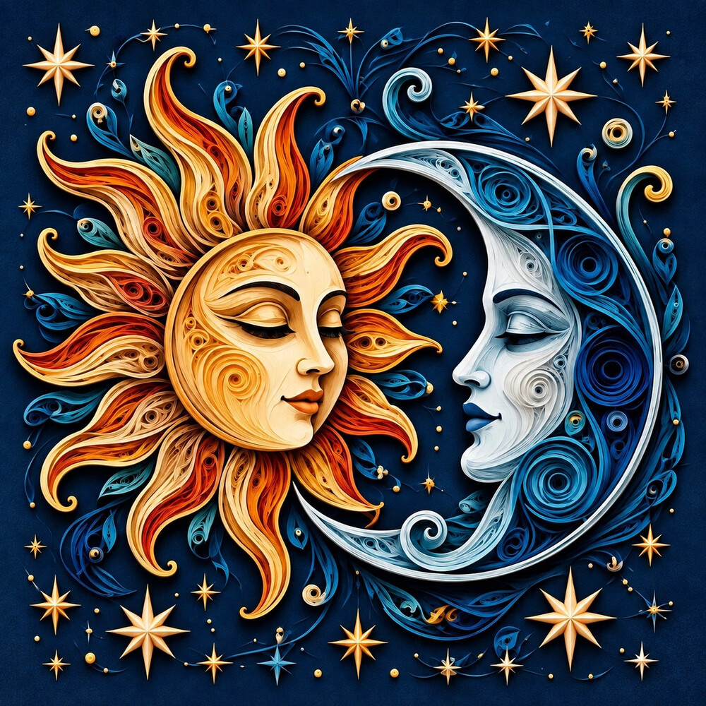 8x8 Framed Sun and Moon Quilling Art Print